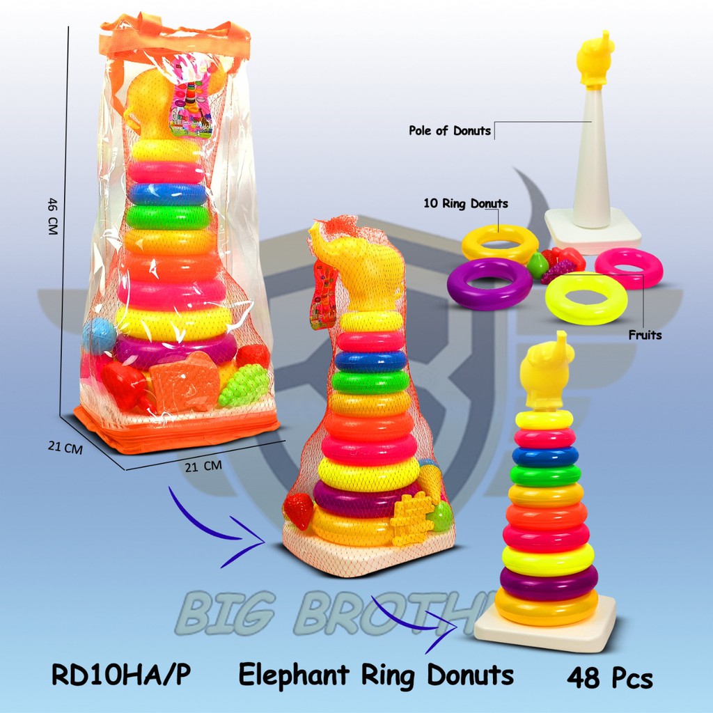 PROMO HKF-RD10HA Mainan Anak Ring Donat Susun Bongkar Pasang Tower Round Stacking Gajah Bebek