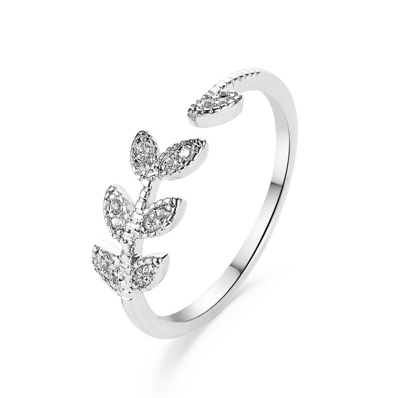 Cincin Wanita Korea sederhana ring berlian imitasi daun rings