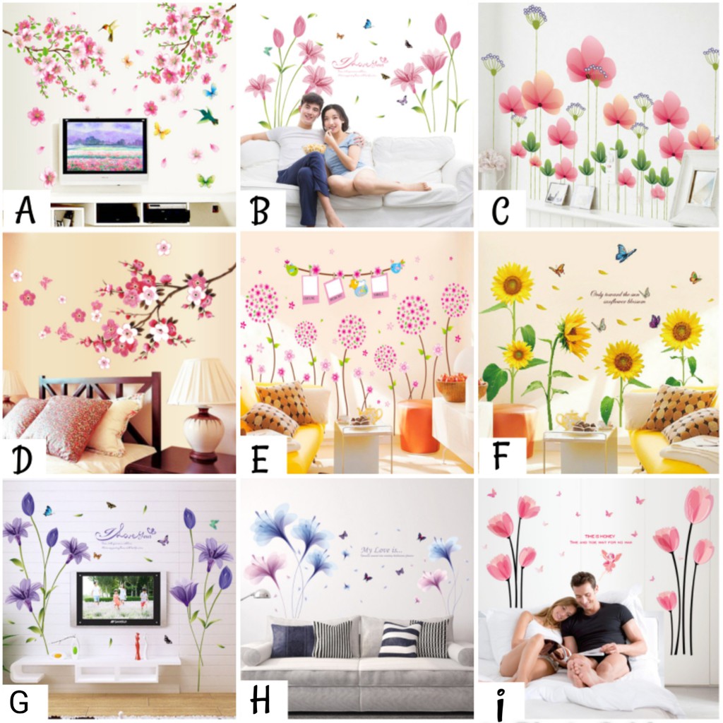 Reliza Wall Sticker Bunga Sakura Flower Matahari Lily Stiker Dinding LDR33