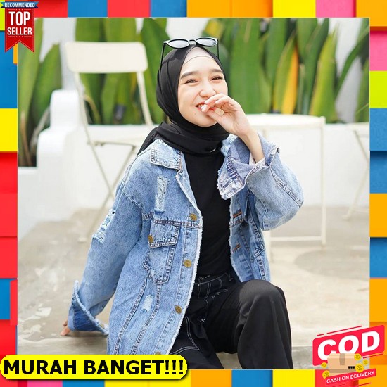 Sera Jaket Jeans Motif Bordir Outer Cewek Remaja Korean Style Pakaian Wanita Luaran Outfit Daily Oot