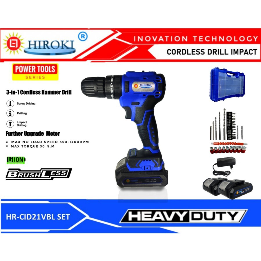 HIROKI MESIN BOR BATERAI OBENG TEMBOK KAYU BESI CORDLESS