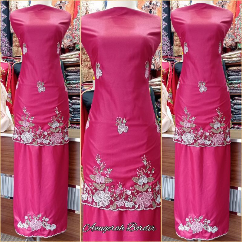 Bahan Bakal Baju Kurung Bordir Kerancang Mewah Terbaru ( Bordir Manual ) Bahan Lemon khas Bukittingg