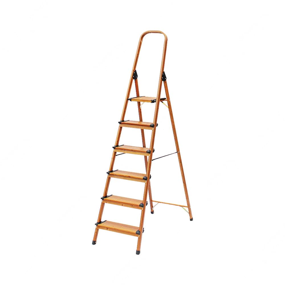 Tangga Lipat Aluminium KRISBOW Ladder W Handle 6 Wide Steps Motif Kayu New Original