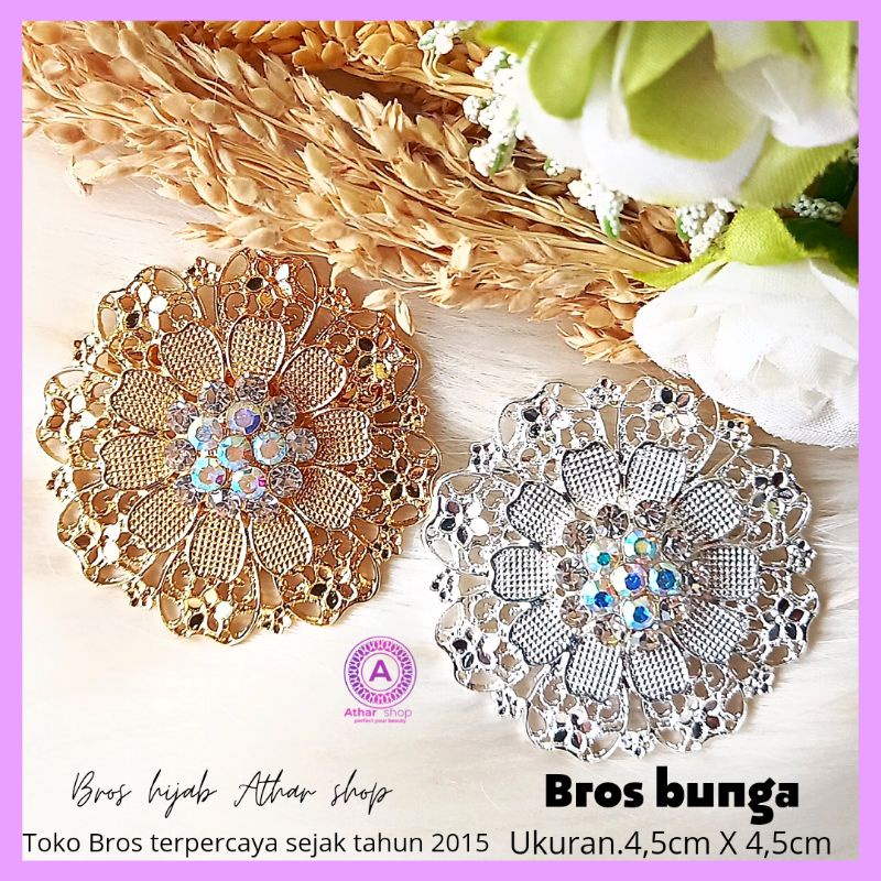 Bros bunga permata diamond swaroski /fashion muslim/bros kebaya/bros kutubaru-Bunga 8 silver