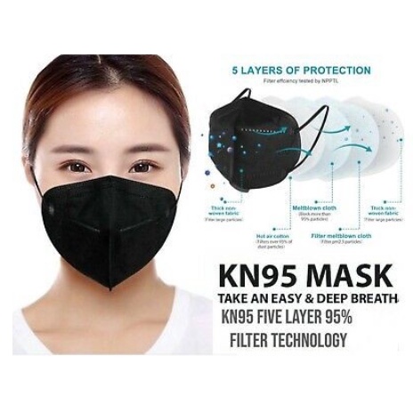 Masker Kn95 Kn 95 Black Hitam Premium 5Ply 5 ply Earloop Keholl 1 pcs