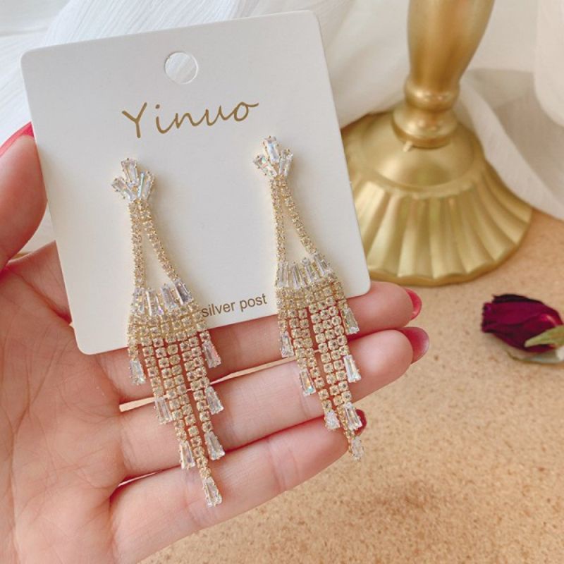 Anting tusuk gantung diamond tassel TJ