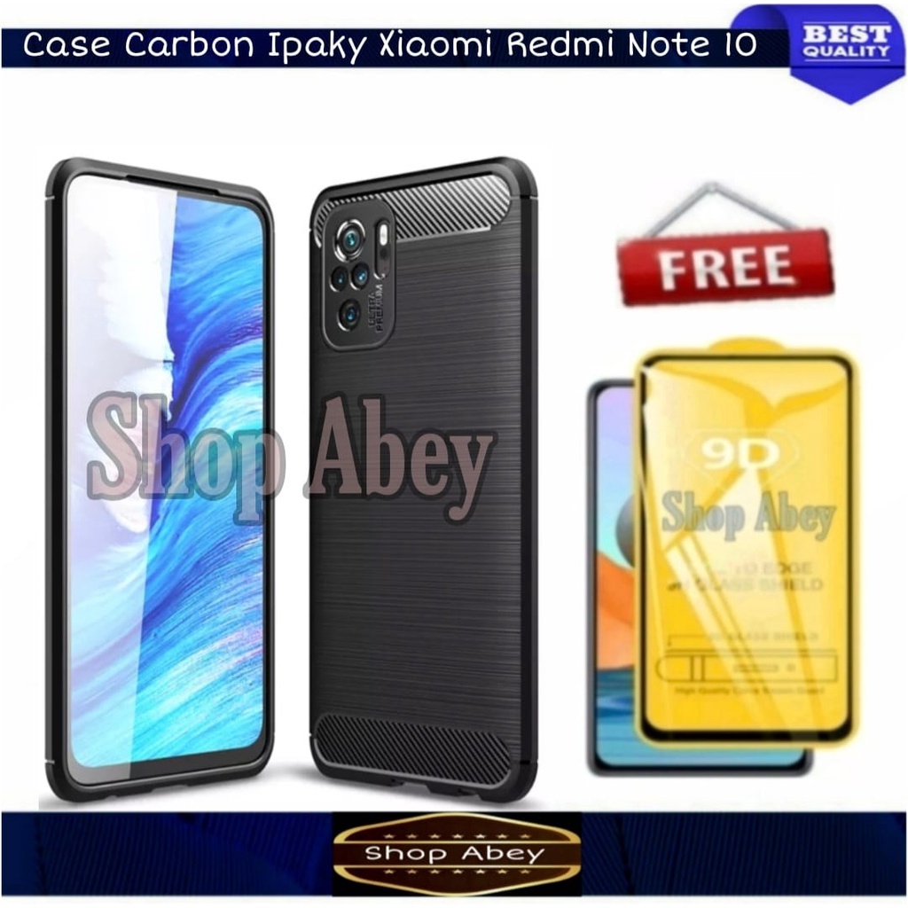 Case Carbon Xiaomi Redmi Note 10/ Redmi Note 10S/ Redmi Note 10 Pro Free Tempered Glass Layar - New