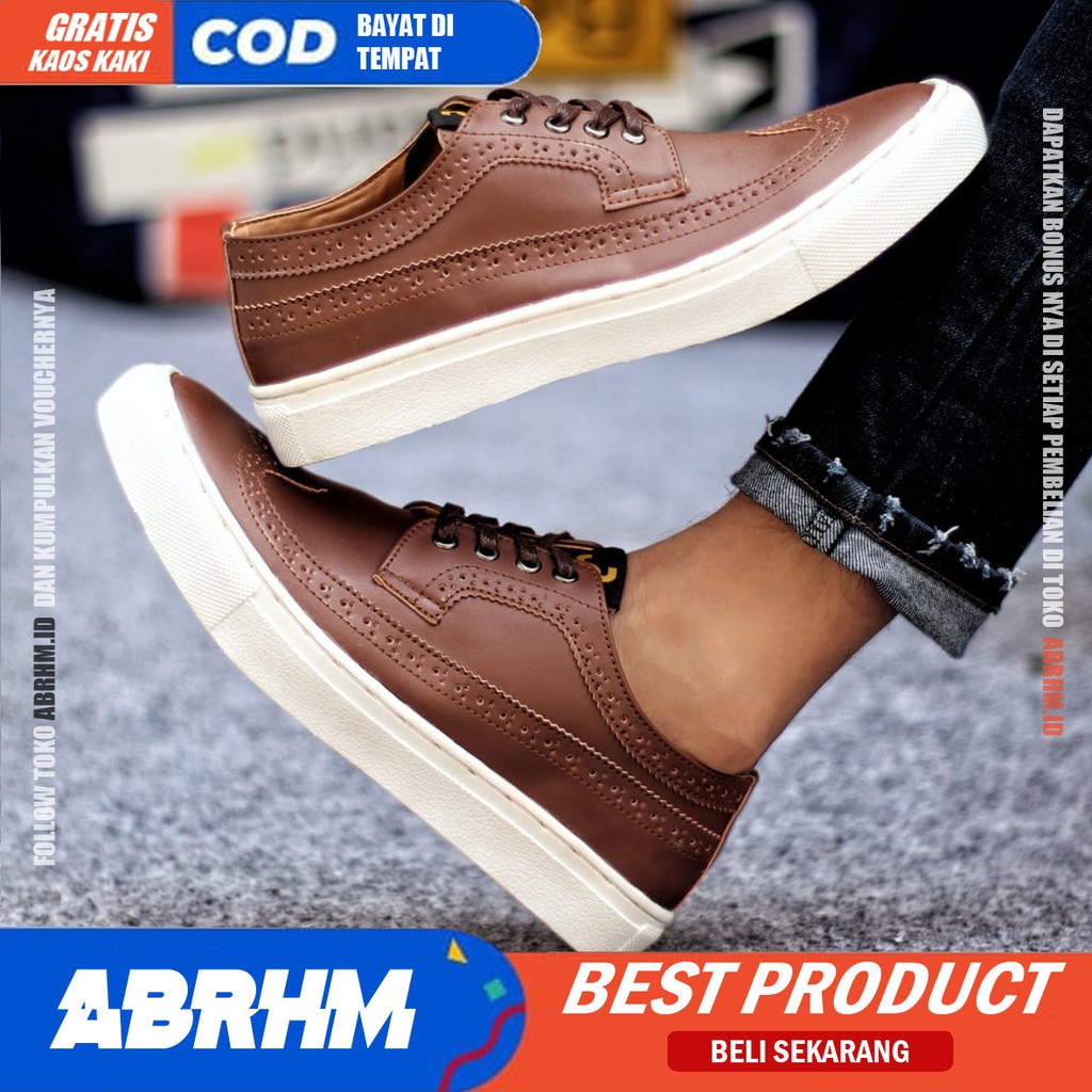 ABRHM X WINGTIF Sepatu Kasual Pria Sepatu Pria Casual Kulit Pu Sepatu Cowo/Cowok Sepatu Kerja Kantor Semi Formal Kuliah Kondangan Gaya keren Kekinian Murah Terlaris