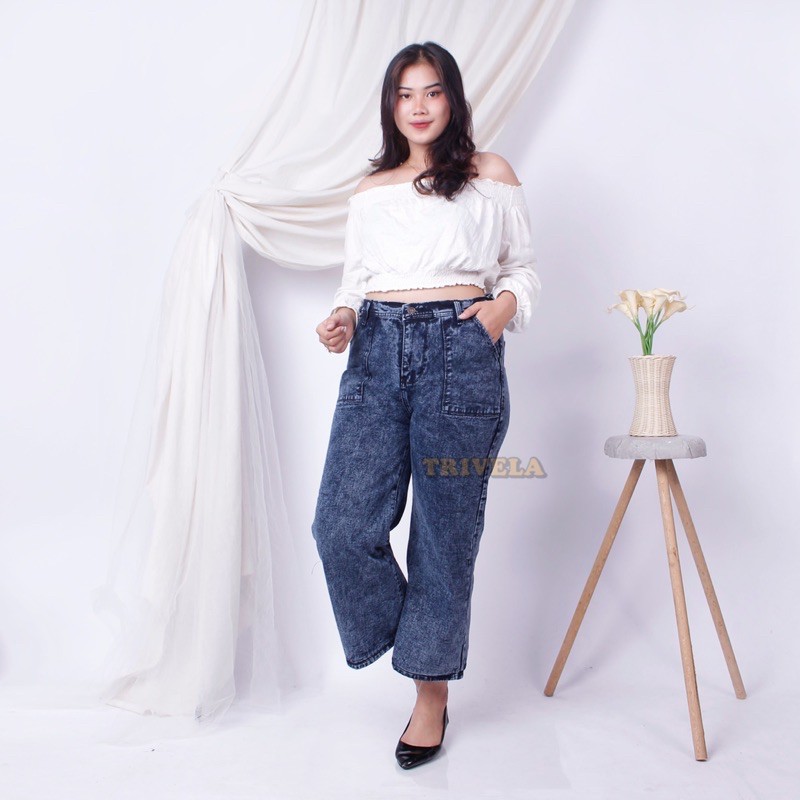 Kulot Jeans Wanita Jumbo / Kulot jeans kantong tempel / kulot jeans alice