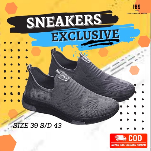 Sepatu Sneakers Casual Slip On Cowok Pria Hitam Tanpa Tali Sepatu Sneaker Fashion Terbaru Kekinian S