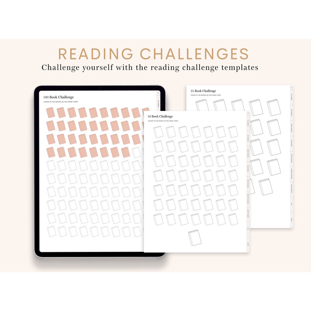 Digital Journal &amp; Planner - Book Reading Review &amp; Tracker (Tab Hyperlinked) for note taking apps like Goodnotes, Notability, Xodo, etc.