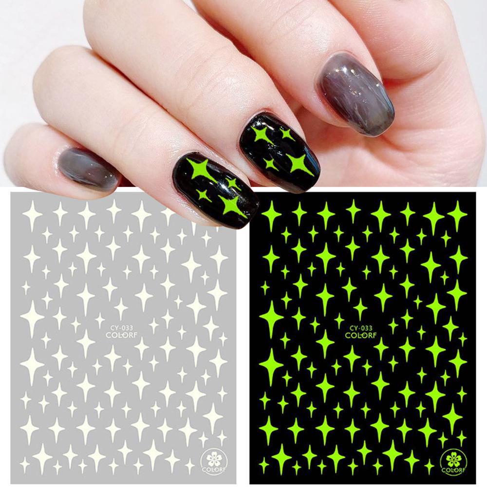 Mxbeauty Dekorasi Nail Art 3D Bintang Bulan Manicure Transfer Decals Flame Glow In The Dark