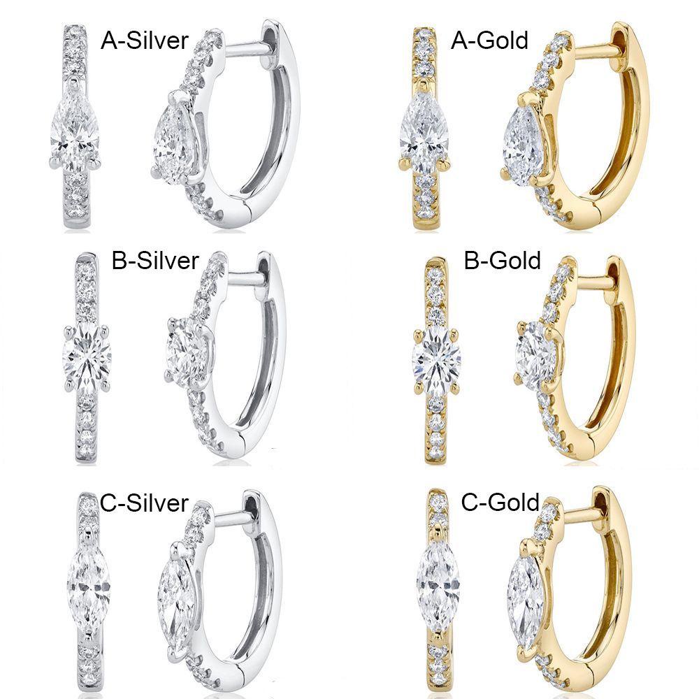 Nanas Huggie Hoop Earrings Pernikahan Geometris Perhiasan Hadiah Cubic Zircon Bulat Lingkaran