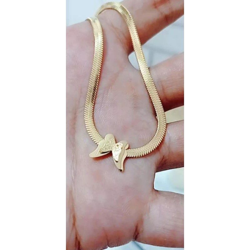 kalung gepeng kupu2 titanium anti karat gold