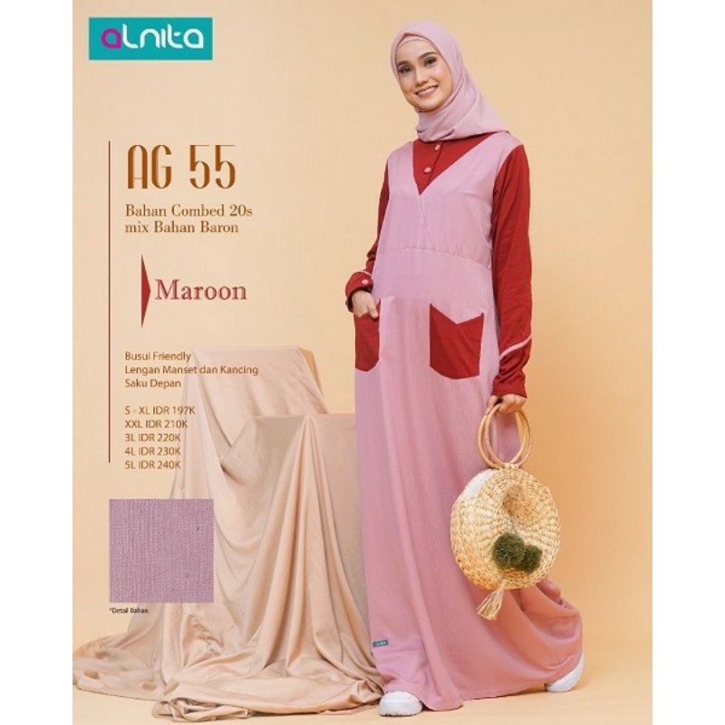 GAMIS ALNITA AG 055 MAROON AG 055 PEACH | GAMIS WANITA ALNITA AG 55 MAROON AG 55 PEACH