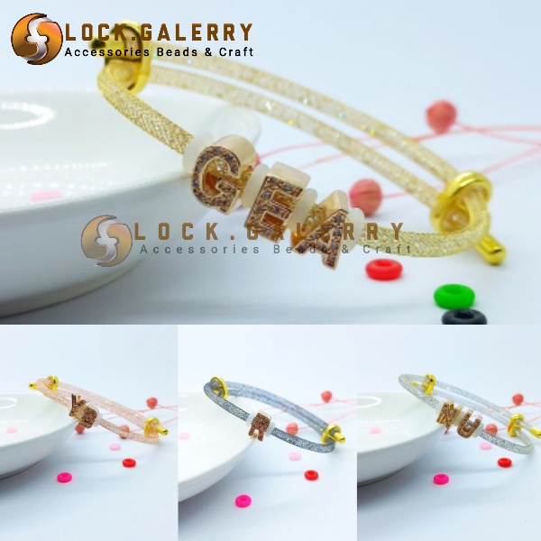 Gelang Tali Kawat Huruf Inisial Gelang Kristal Wanita Liontin Huruf Xuping