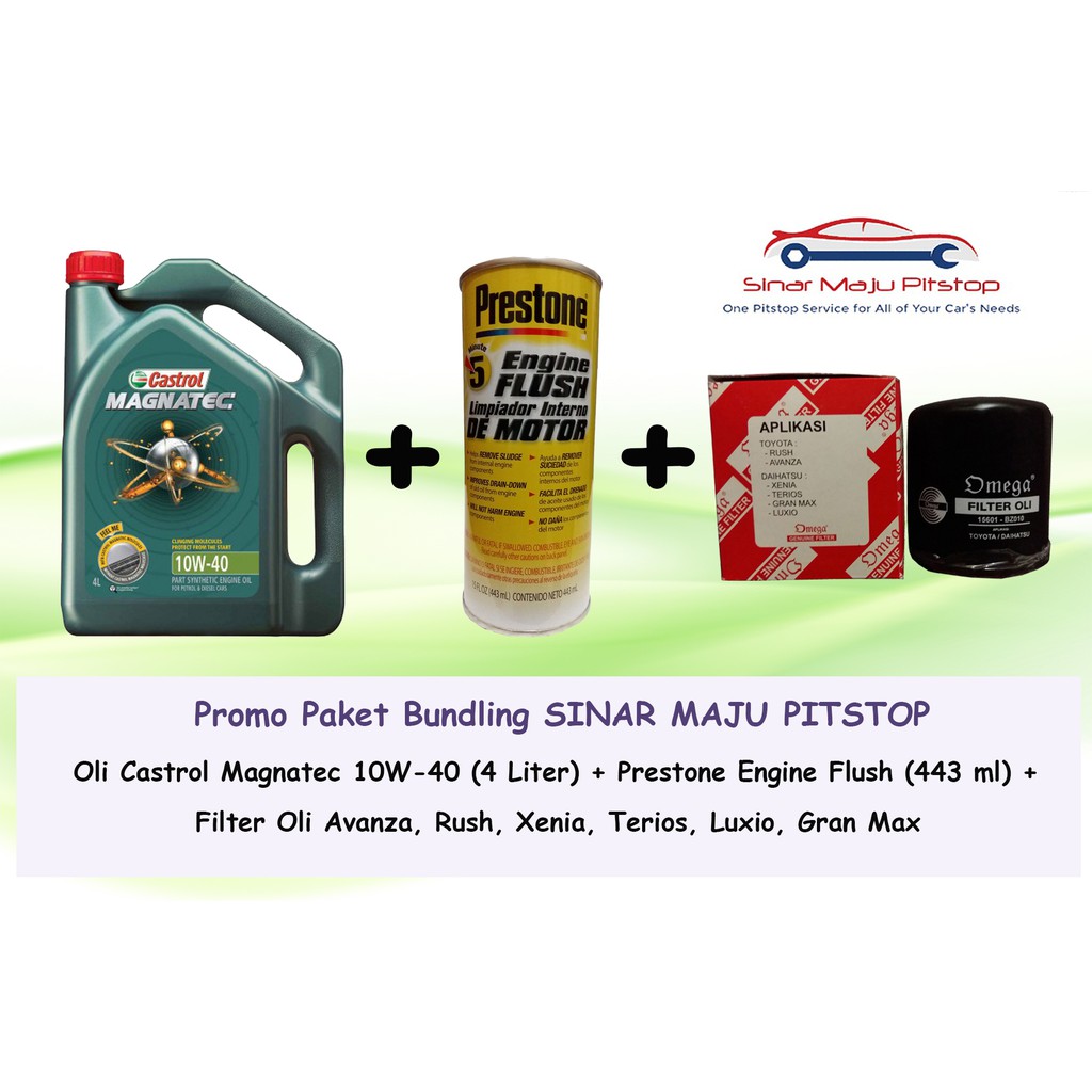 Paket Ganti Oli Mobil TOYOTA AVANZA RUSH AGYA CALYA - Castrol Magnatec 10W-40 + Filter Oli + Preston