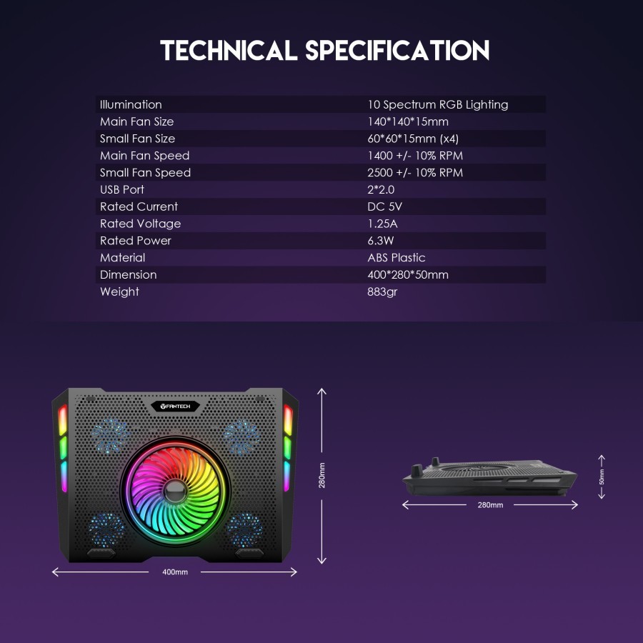 Fantech NC20 RGB Gaming Cooling Pad -NC20 RGB Notebook Cooler