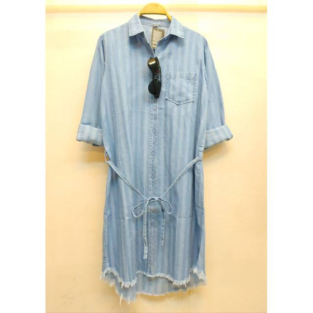 Tunik rawis stripe emboss jeans + belt only size M & L