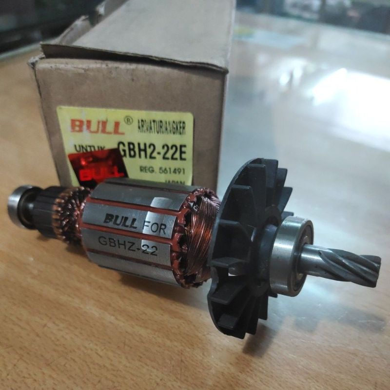 1 Paket Angker GBH 2-22 RE BULL ➕ 2 Bearings Depan Belakang | Armature / Rotor Electric ⚡ Drill / Ro