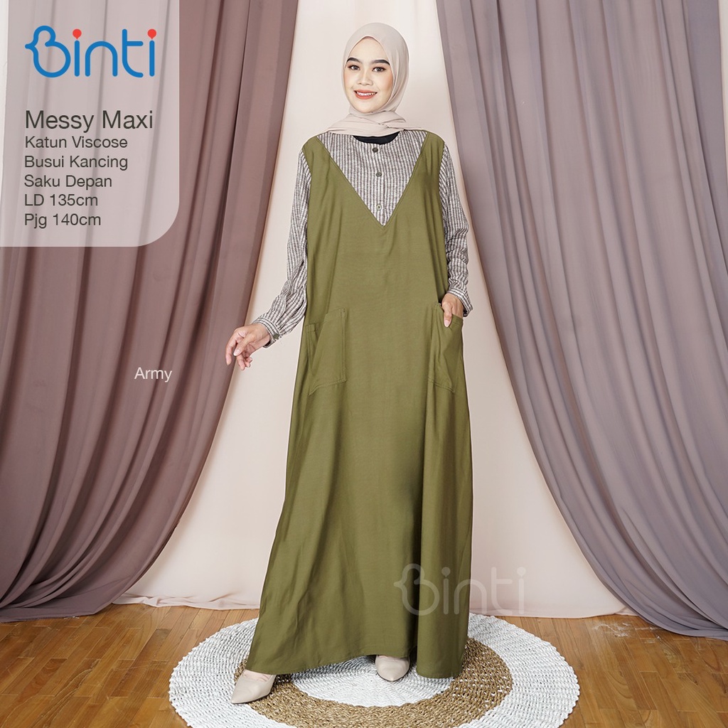 Gamis jumbo LD 135 motif kotak dress muslim terbaru big size katun viscose ORI Binti | Messy Hirata-2