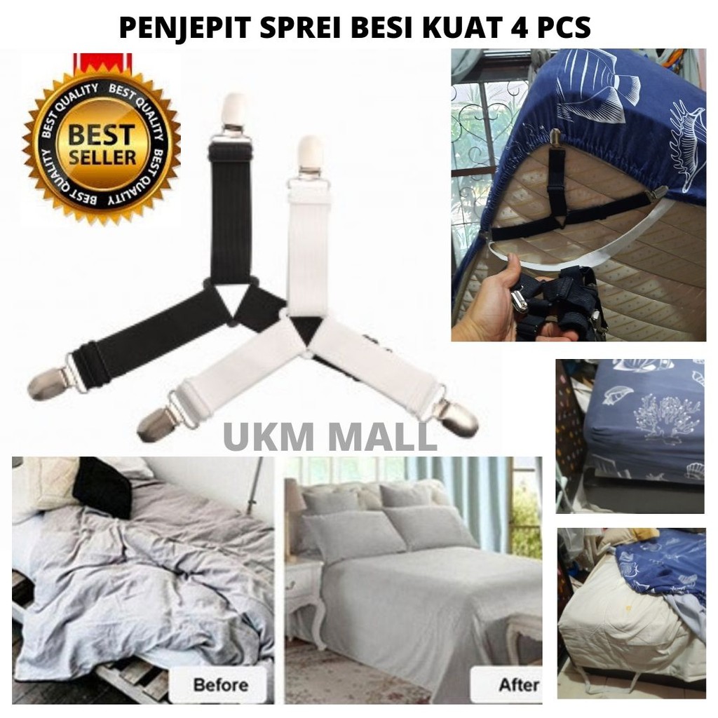 Tali Kait Karet PenJepit Ujung Sprei Kasur 3 Sudut Bed clip Set Holder 4 Pcs 111153