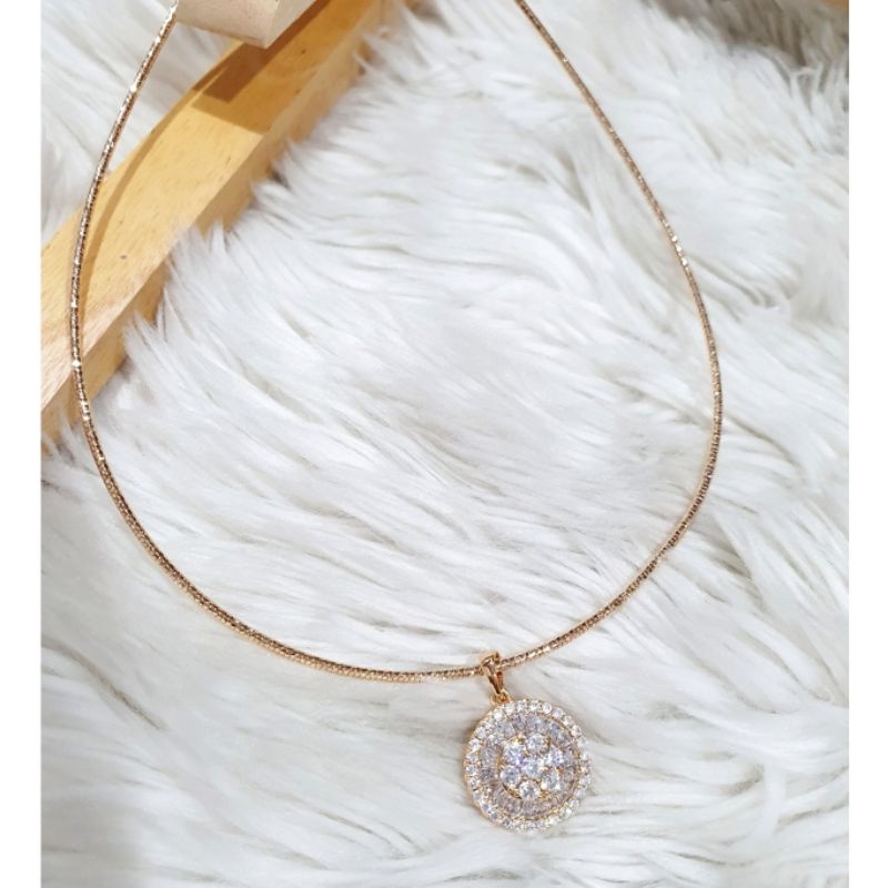 Kalung Premium Quality lapis emas mata kilau Anti Karat Anti Alergi Rhodium Mirip emas asli K-128