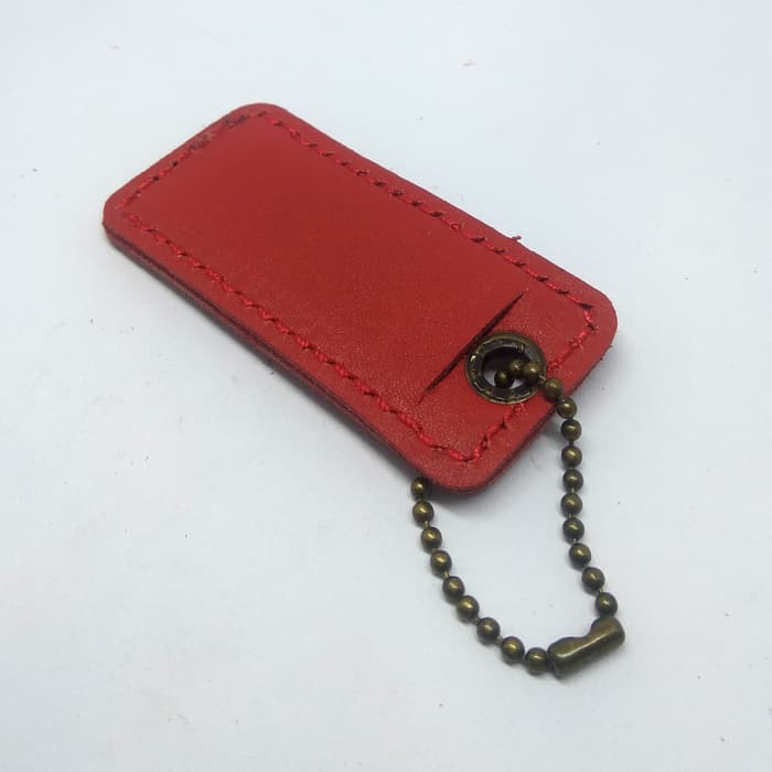 Gantungan kunci nama kulit asli name tag keychain label merah PHKC206