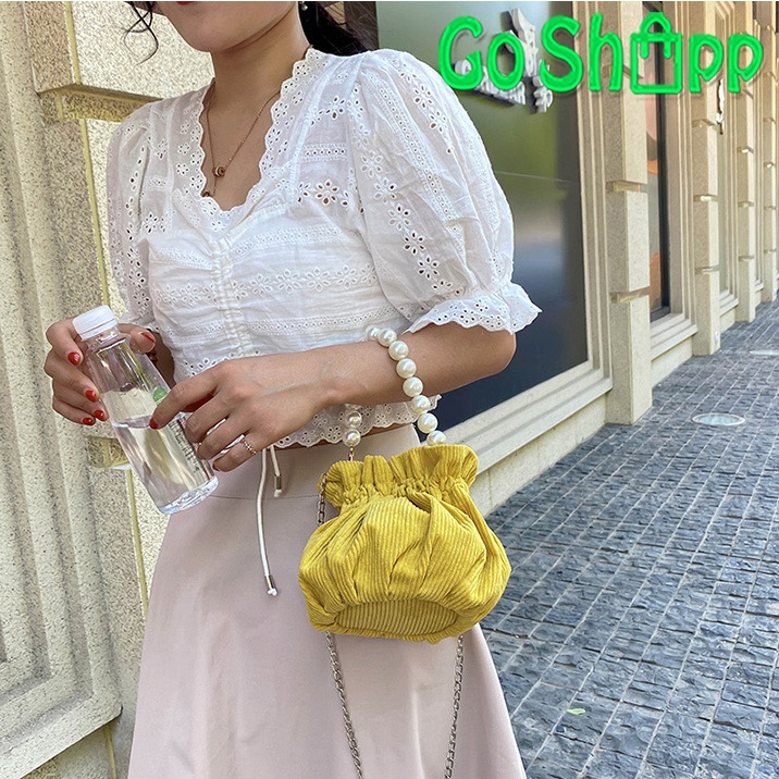 Tas Bucket Bag Wanita Import - Tas Selempang Bucket Mini Fashion Korea - Tas Pesta Wanita Terbaru Import Kekinian - Tas Mini Korean Style - Tas Corduroy Wanita [T07]