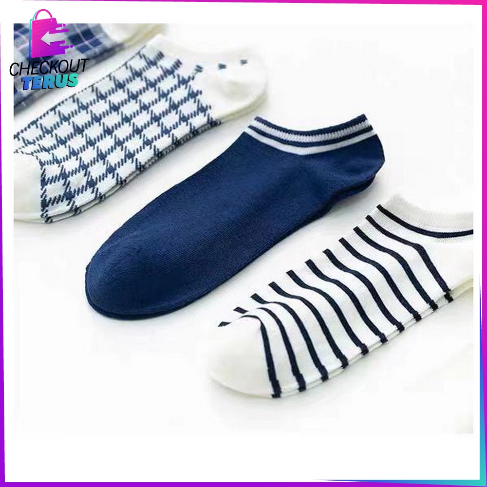 CT P187 Kaos Kaki Pendek Wanita Motif Kotak Biru Kaus Kaki Pendek Wanita Dewasa Fashion Korean Style