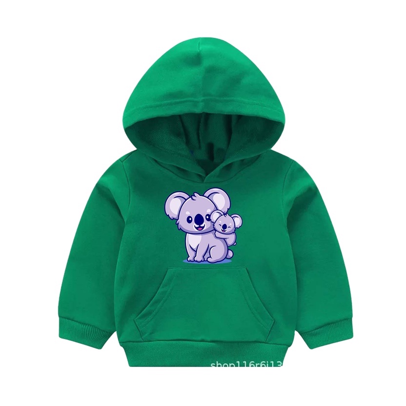 Baju Anak Koalaa Hoodie Anak Fleece Umur 1 - 6 Tahun-Hijau