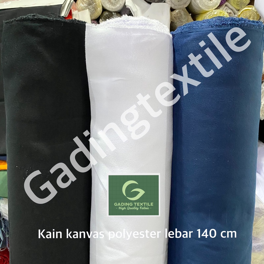 ( per 1 roll ) kain KANVAS POLYESTER canvas PE warna hitam biru navy putih lebar 140 cm isi 45 meter bahan diy tas totebag tote goodie bag souvenir pouch sepatu dekorasi dekor kerajinan tangan craft tirai hordeng gorden piknik printing sublime sublim