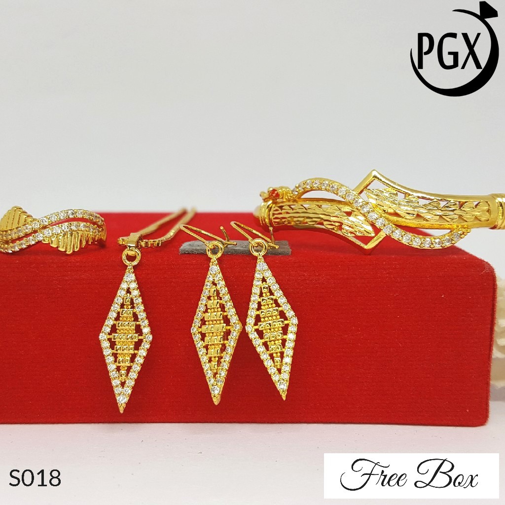 PGX Set Perhiasan Xuping Cincin Gelang Kalung Anting Lapis Emas - S018