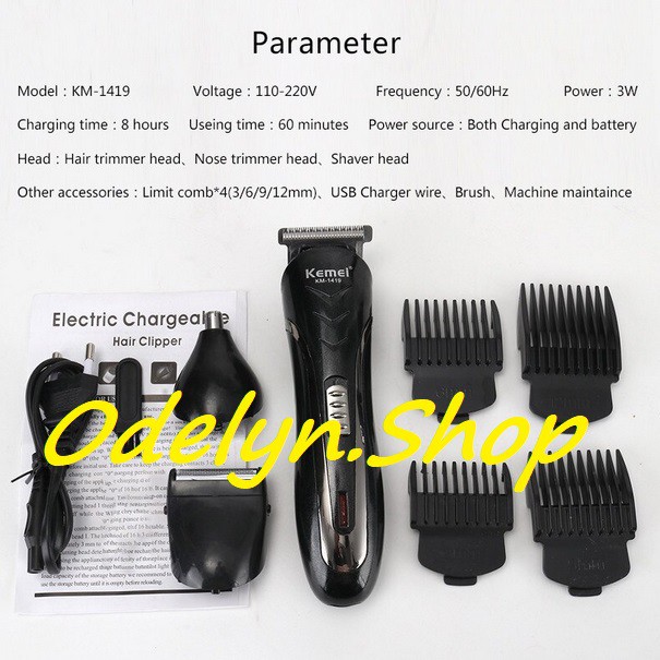 Hair Clipper Kemei-1419 Cukur Rambut/ Kumis / Bulu Hidung / Jenggot KM-1419 100% Original