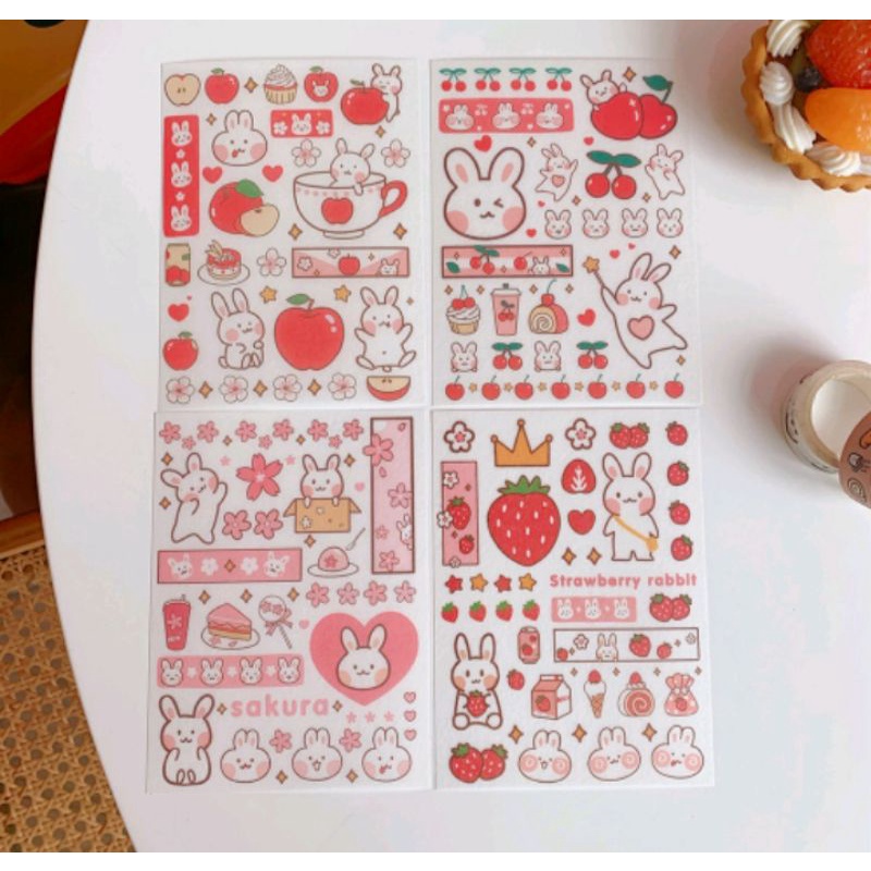 

4 Pcs Sticker Washi Strawberry Bunny