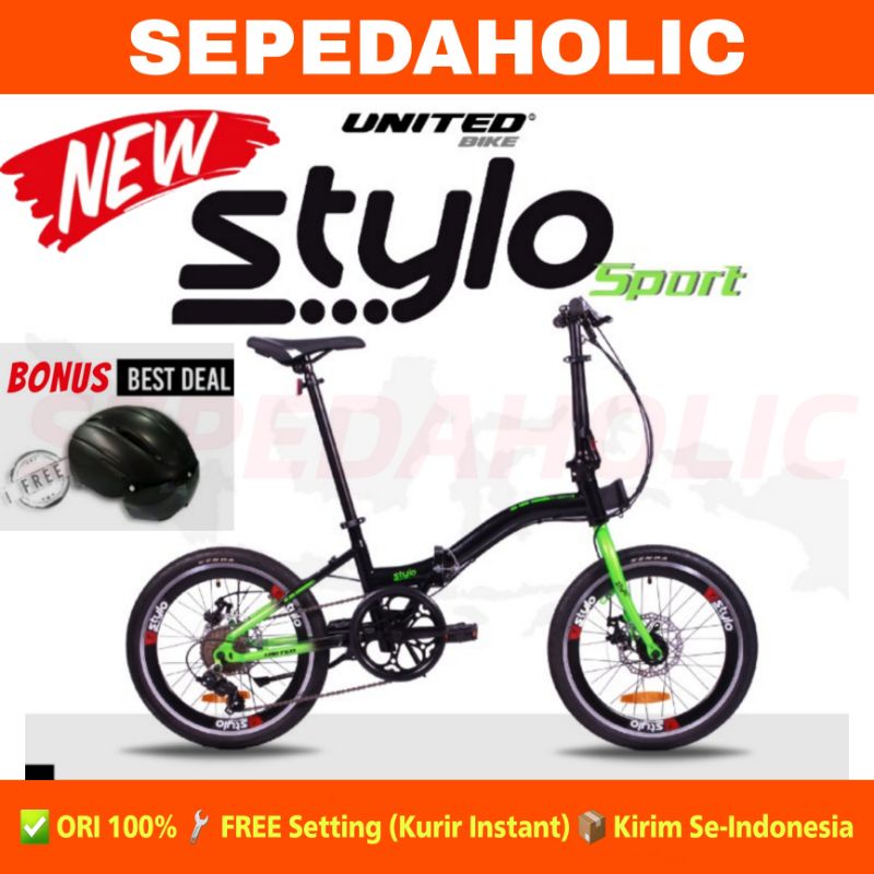 Sepeda Lipat UNITED STYLO SPORT DISCBRAKE 16 & 20 Inch 6 Speed FREE BONUS Garansi Resmi 5 Tahun