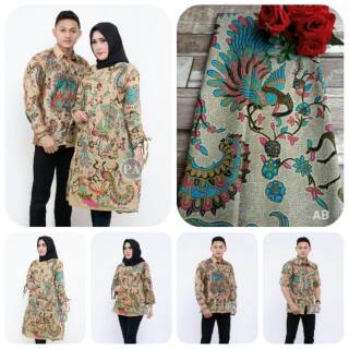  BAJU  BATIK  COUPLE MOTIF MERAK TOSKA SERAGAM M L XL XXL  