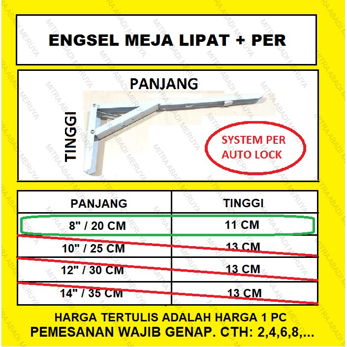 Engsel Siku Lipat Engsel Meja Bakso Folding Bracket PER 8"