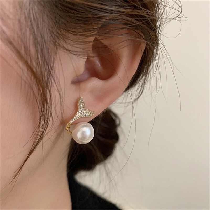 Anting 925 Silver Needle Hias Mutiara Berlian Imitasi