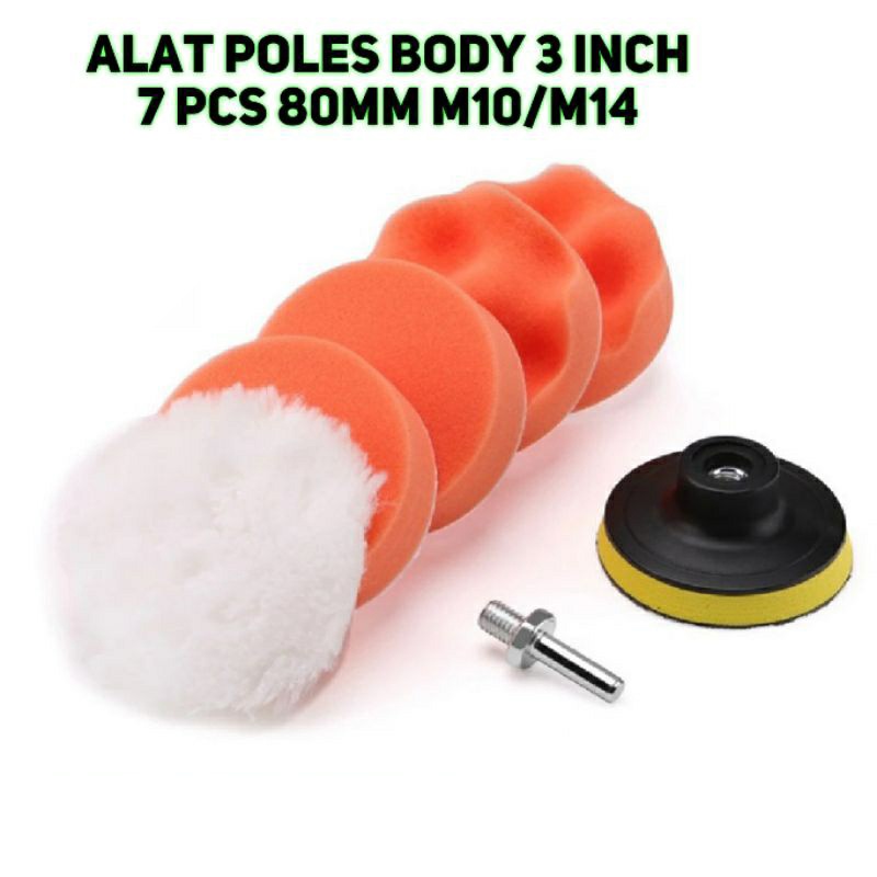 Set Busa Poles Polishing Woolen Body Motor &amp; Mobil 3&quot; 4&quot; 5 Inch 7 Pcs M10/M14 Coumpond Wax Buffing Coating