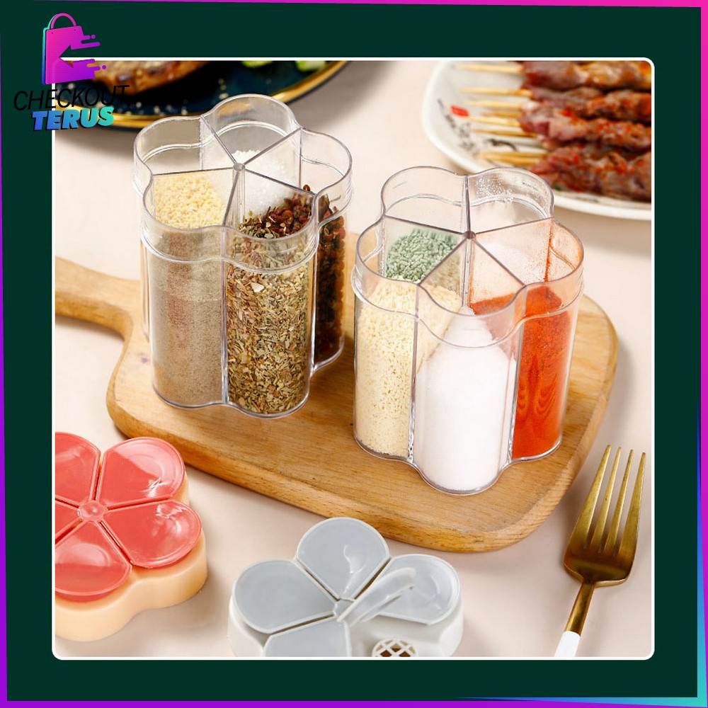CT C97 Tempat Bumbu Dapur 5 Sekat Bentuk Bunga Multifungsi Penyimpanan Bumbu Masak Serbaguna Wadah Bumbu
