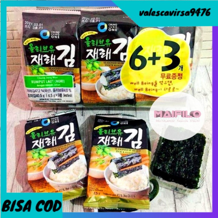 

⭐BISA COD⭐ Chung Jung One Seaweed 6+3 Nori Olive Oil / Rumput Laut Korea