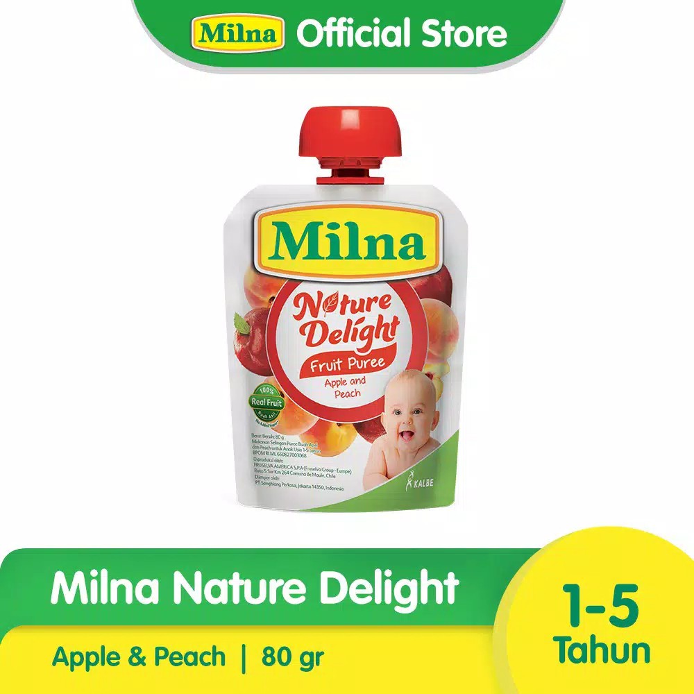 Milna Nature Delight Apple Peach 80gr Pure Buah Cemilan Bayi Makanan Anak MPASI