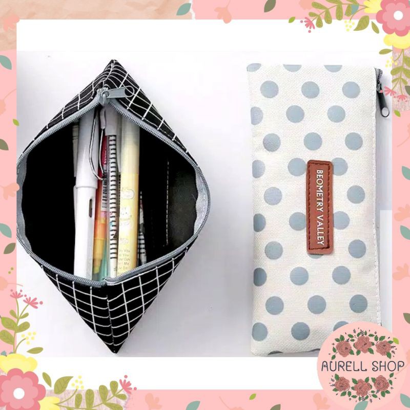 Tempat Pensil Geometry Valley Pencil Case Impor / Tempat Kosmetik / Tepak Pensil-5