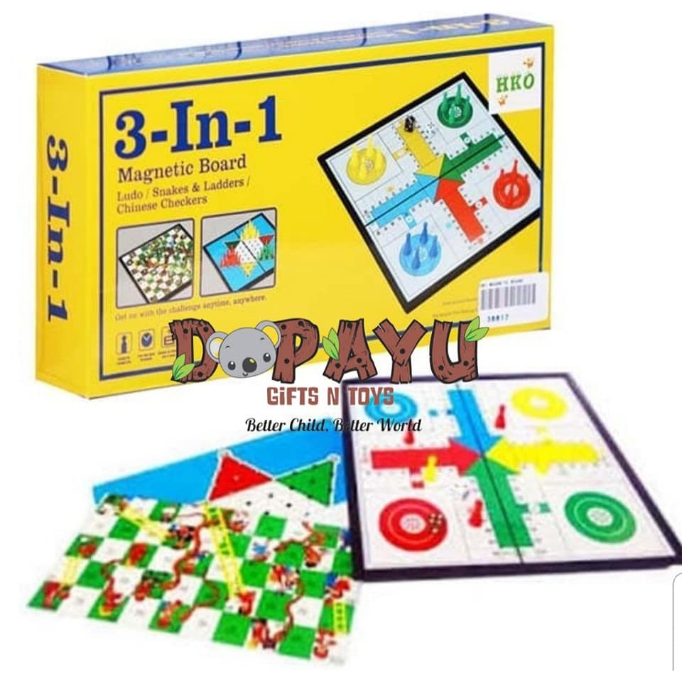 MAINAN ULAR TANGGA LUDO HALMA 3 IN 1 MAGNETIC BOARD 38812 family game QX5812 Kecil A241 Besar