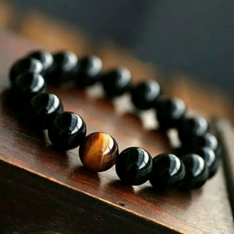 gelang batu black onyx mata tiger eye original