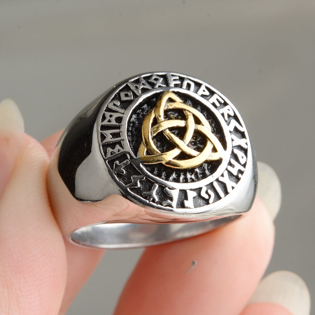 Cincin Gaya Vintage Punk Nordic Celtic Viking Bentuk Segitiga Untuk Pria