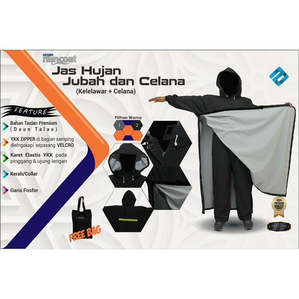 Jas Hujan Ponco Kelelawar Plus Celana Bahan Taslan Premium Azzam Raincoat