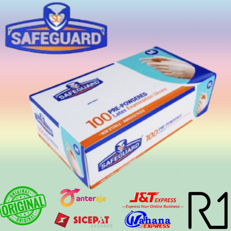sarung tangan karet latex safeguard pre powder hand glove safe guard isi 100pcs