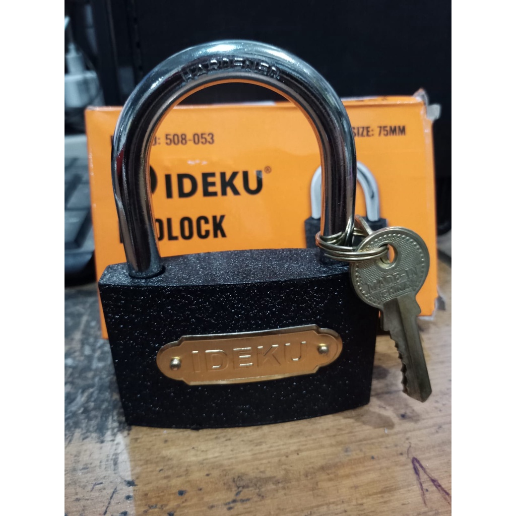 Gembok pagar rumah Hitam Per Leher Pendek 75mm